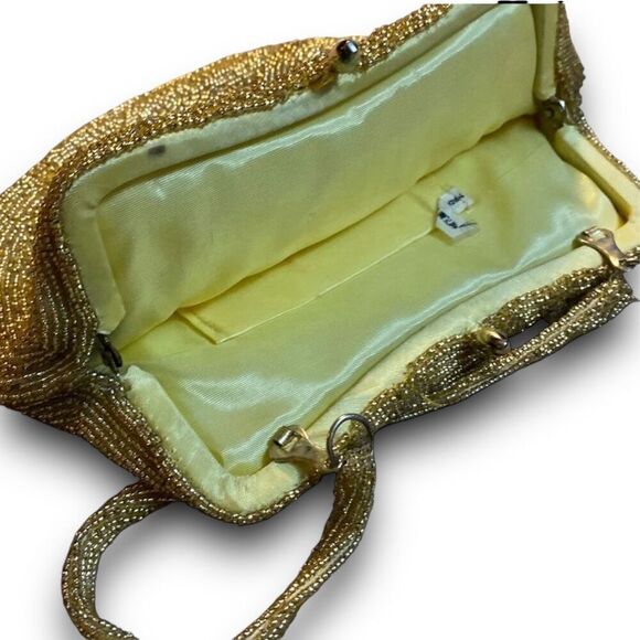 Vintage 1950’s Gold Hand Beaded Sequin Evening Bag Handbag Clutch - Picture 9 of 11